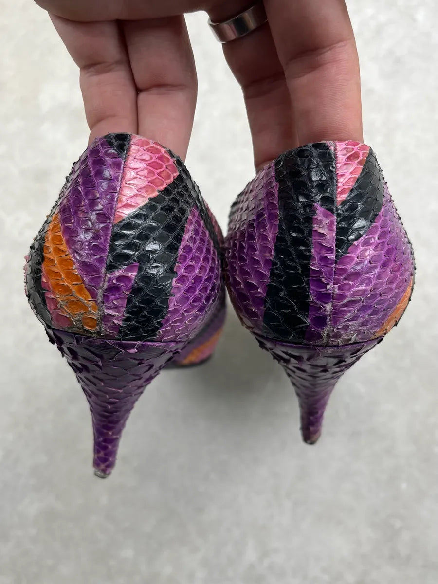 2000s Prada Python Leather Abstract Purple Heels oWsRjrI 4