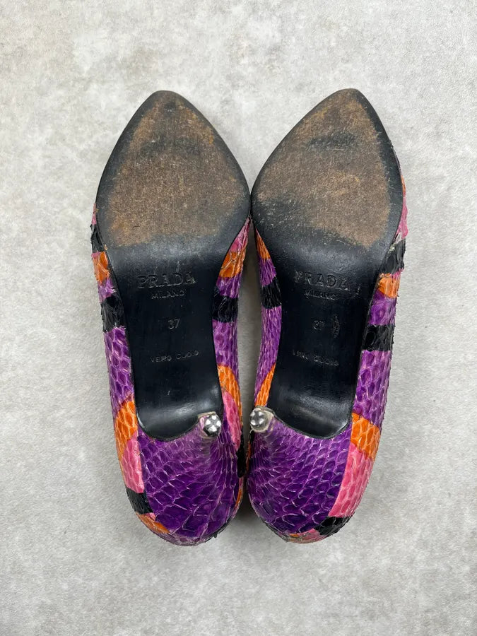 2000s Prada Python Leather Abstract Purple Heels oWsRjrI 6