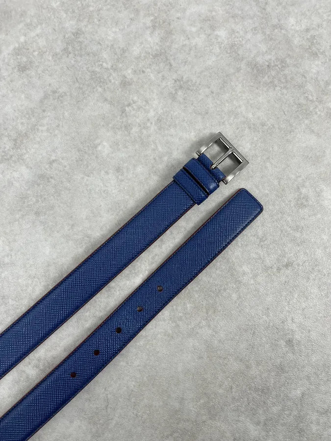 2000s Prada Red & Blue Leather Classy Belt kbembmc 2