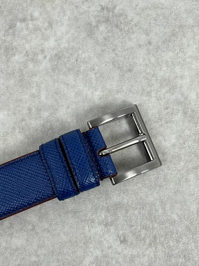 2000s Prada Red & Blue Leather Classy Belt kbembmc 3