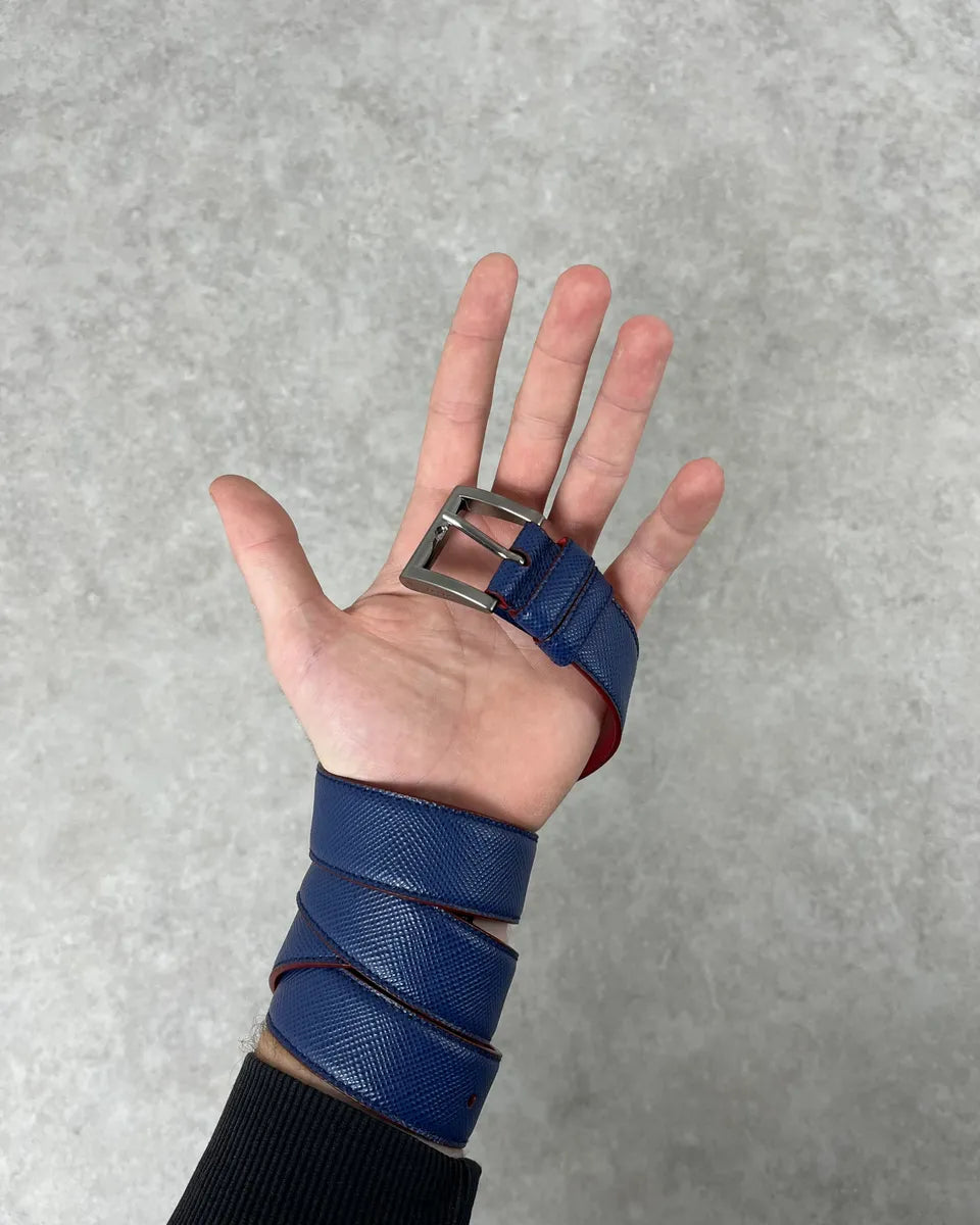 2000s Prada Red & Blue Leather Classy Belt kbembmc 1