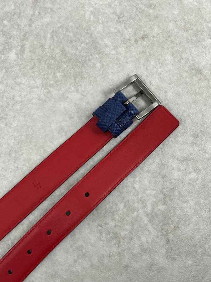 2000s Prada Red & Blue Leather Classy Belt kbembmc 4