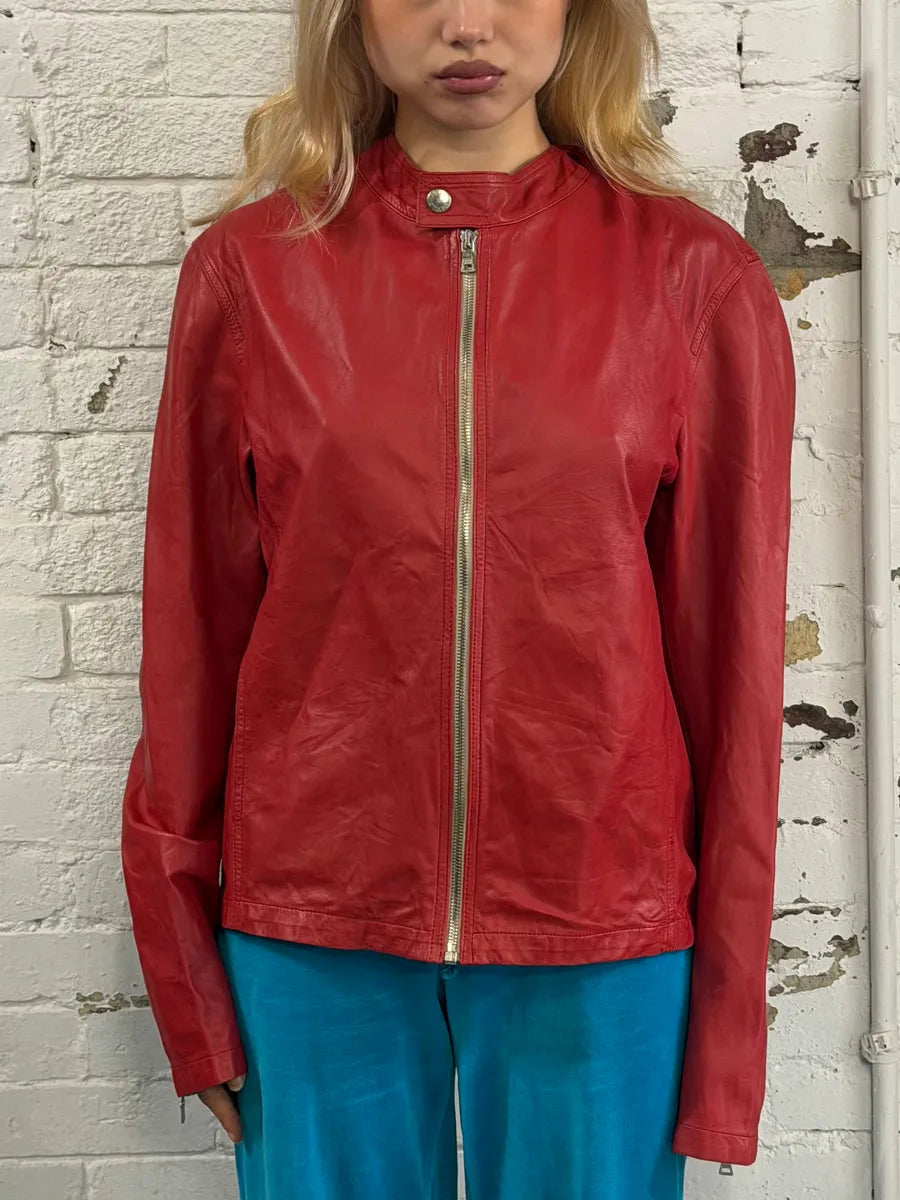 2000s Prada Red Biker Leather Jacket GthTEda 1