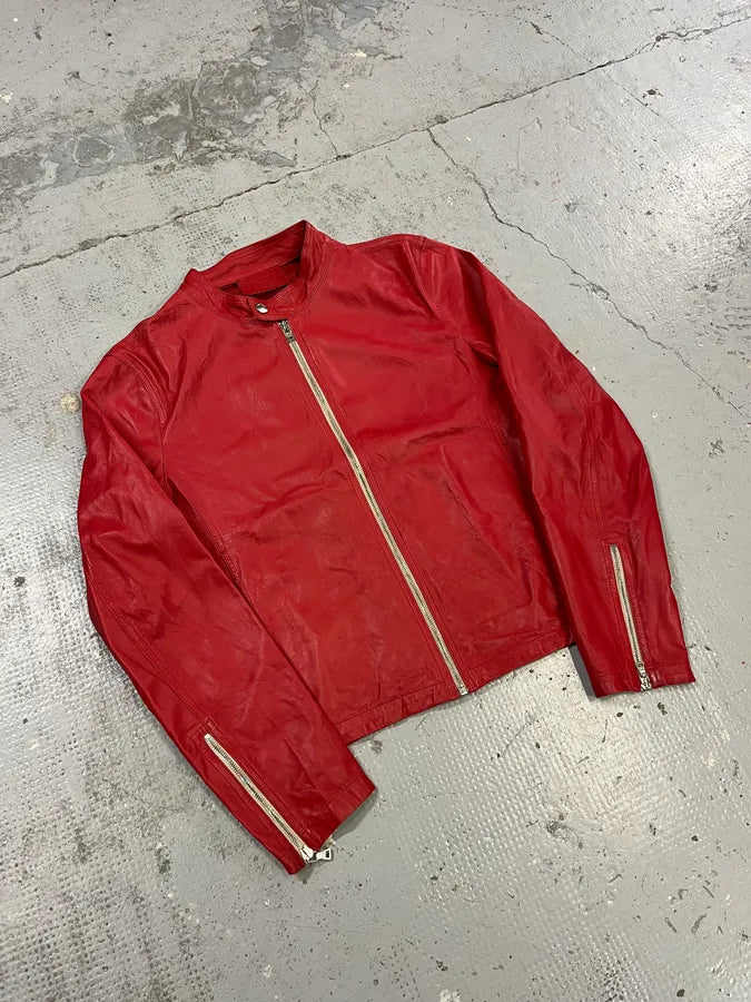 2000s Prada Red Biker Leather Jacket GthTEda 3