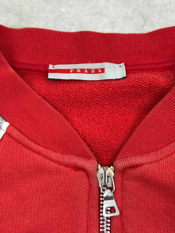SS2003 Prada Red & Grey Zip-up Sweater xxRrjlJ 8