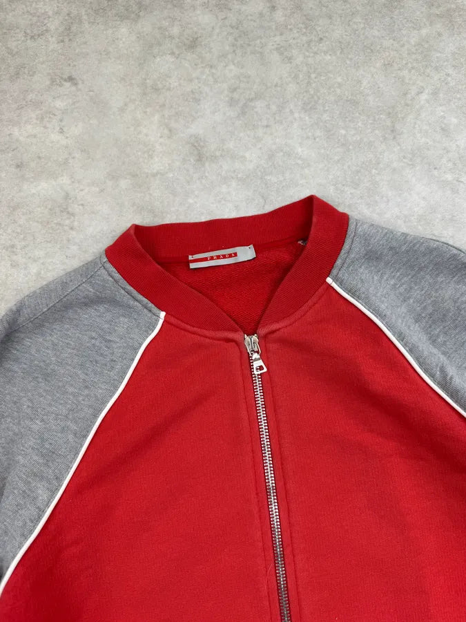 SS2003 Prada Red & Grey Zip-up Sweater xxRrjlJ 4