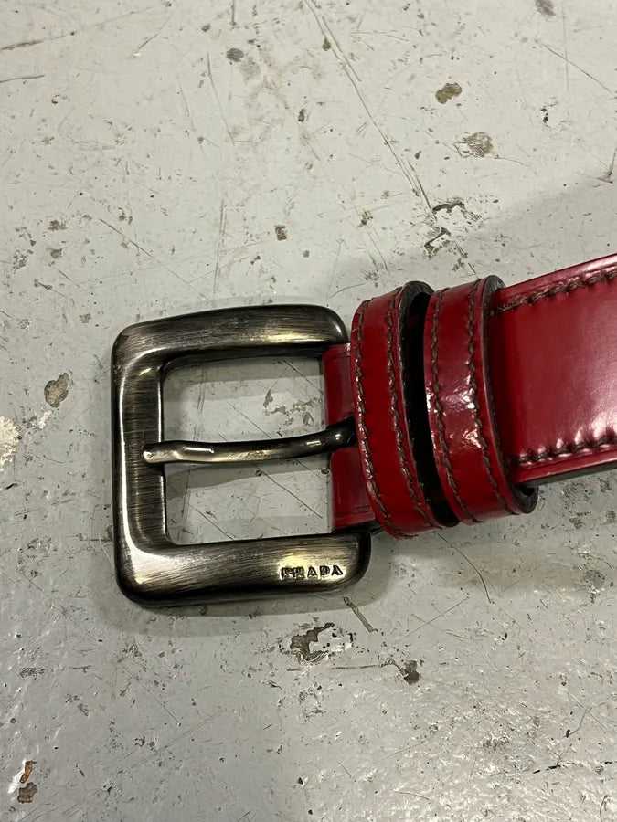 2000s Prada Red Glamour Leather Belt AJdQEjx 5