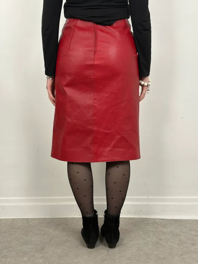 2000s Prada Red Glamour Long Leather Skirt JtjvOVV 3