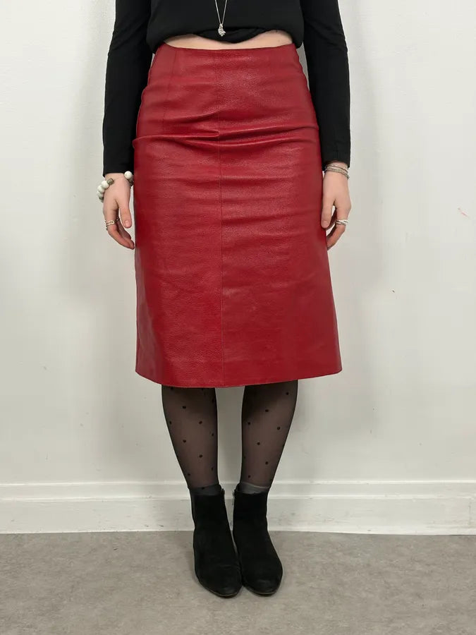 2000s Prada Red Glamour Long Leather Skirt JtjvOVV 1