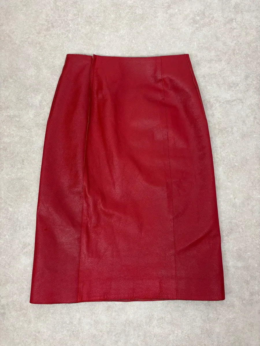 2000s Prada Red Glamour Long Leather Skirt JtjvOVV 6