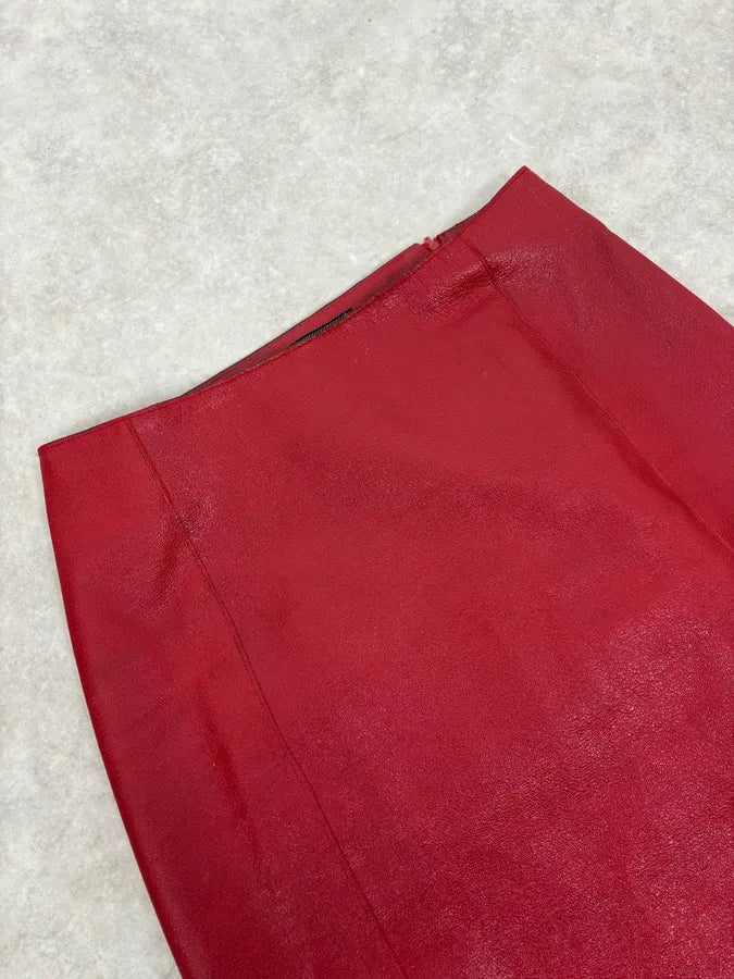 2000s Prada Red Glamour Long Leather Skirt JtjvOVV 5