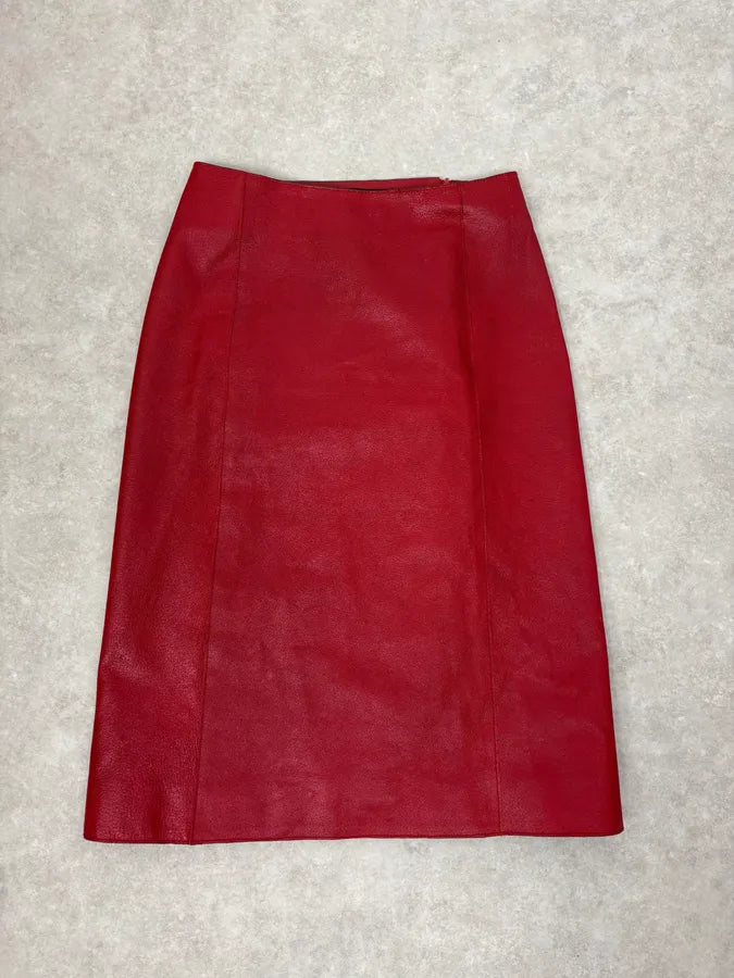 2000s Prada Red Glamour Long Leather Skirt JtjvOVV 0