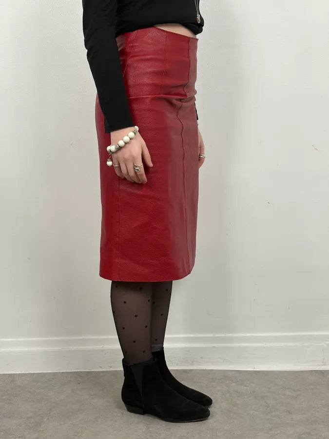 2000s Prada Red Glamour Long Leather Skirt JtjvOVV 2