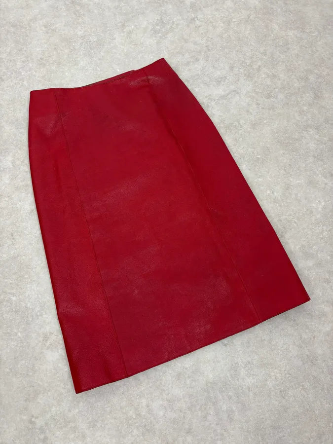 2000s Prada Red Glamour Long Leather Skirt JtjvOVV 4