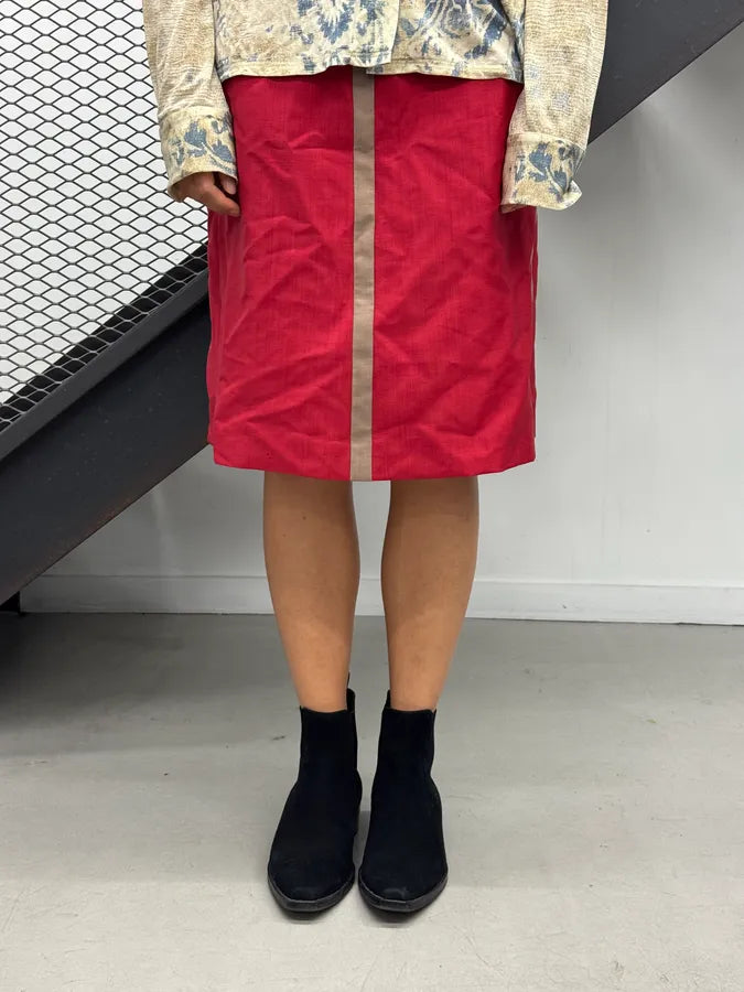 SS2005 Prada Red Mohair Striped Midi Skirt ncDKvmB 2