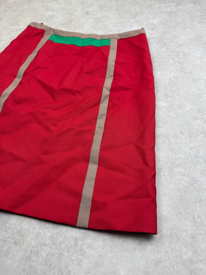 SS2005 Prada Red Mohair Striped Midi Skirt ncDKvmB 6