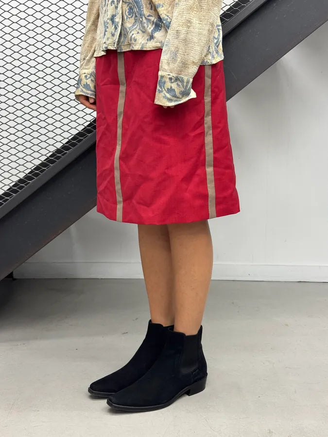 SS2005 Prada Red Mohair Striped Midi Skirt ncDKvmB 4