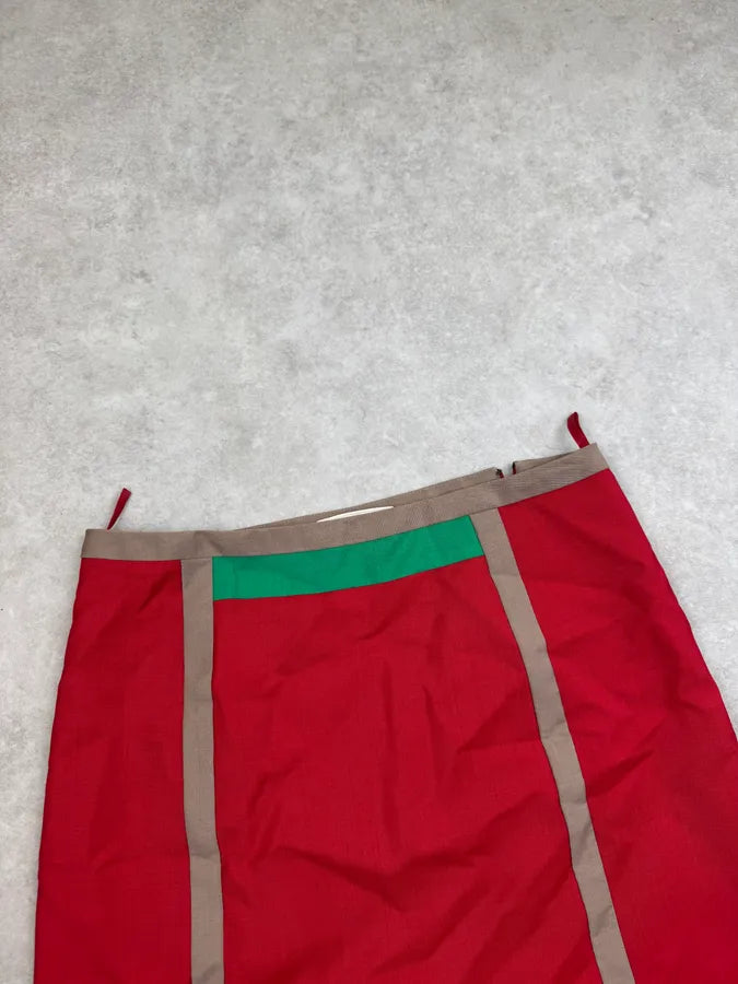 SS2005 Prada Red Mohair Striped Midi Skirt ncDKvmB 5