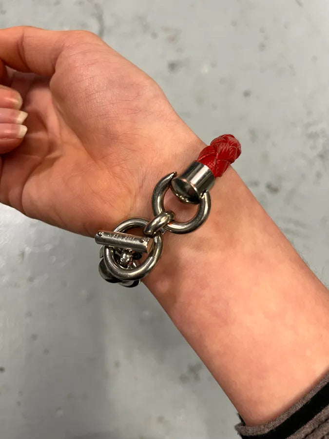 2000s Prada Red Woven Leather Bracelet IeJLvzo 3
