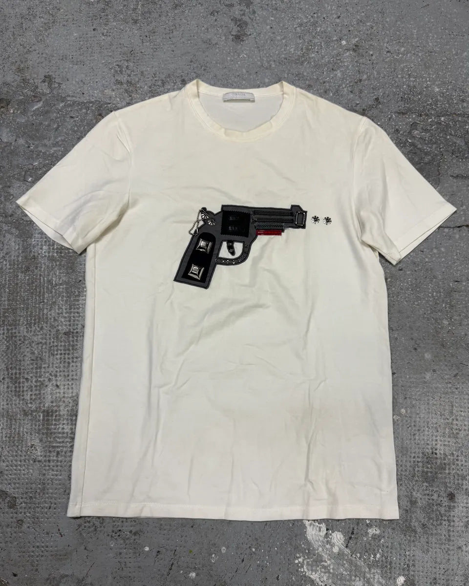 2000s Prada Relief Gun White Tee-Shirt (S) RYLZoIO 0