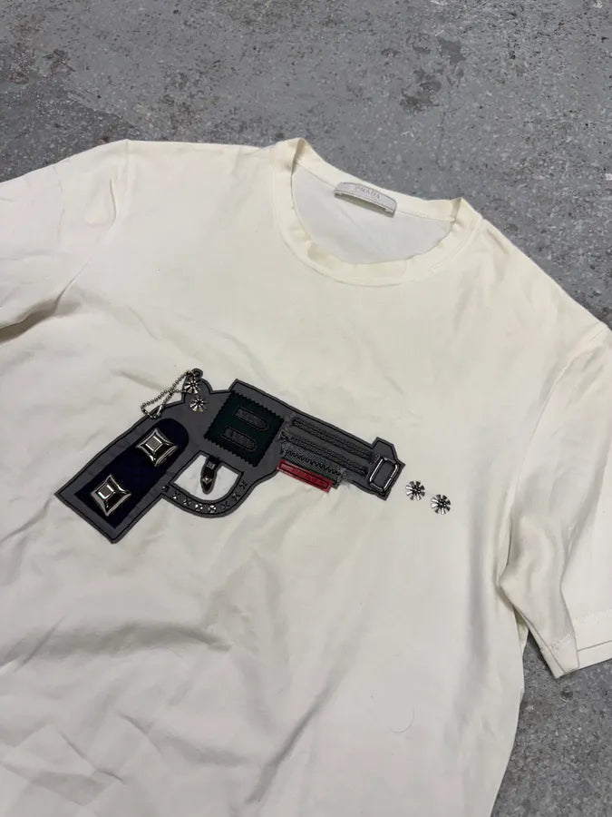 2000s Prada Relief Gun White Tee-Shirt (S) RYLZoIO 2