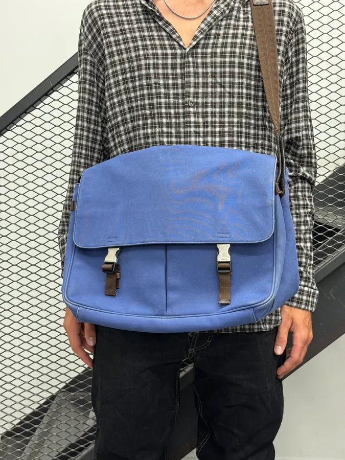 2000s Prada Royal Blue Canvas Messenger Bag BtVMnCG 1