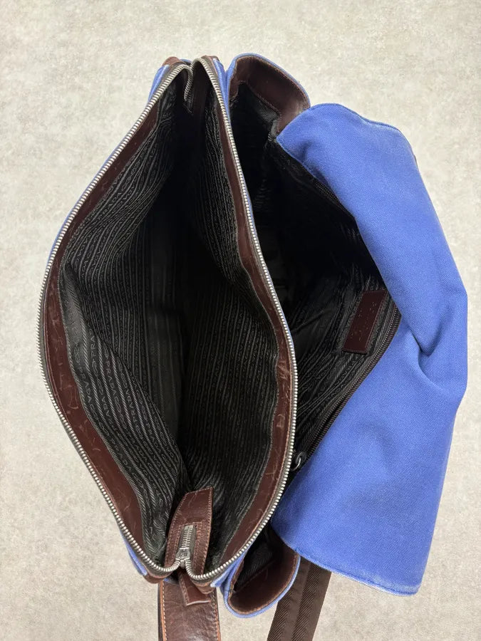 2000s Prada Royal Blue Canvas Messenger Bag BtVMnCG 7