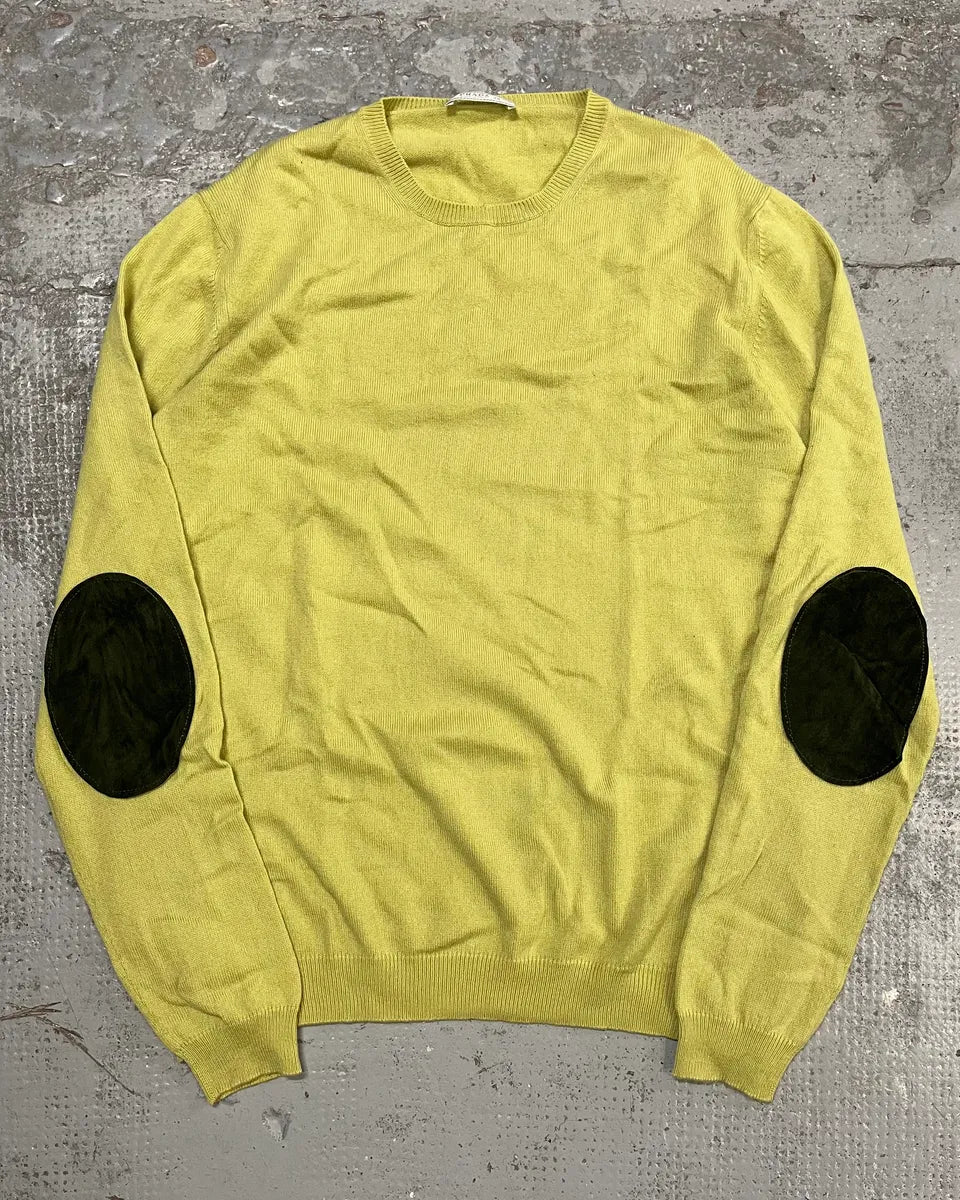 2000s Prada Sage Green Elbow Patch Wool & Cachemere Sweater XeiNsdr 0