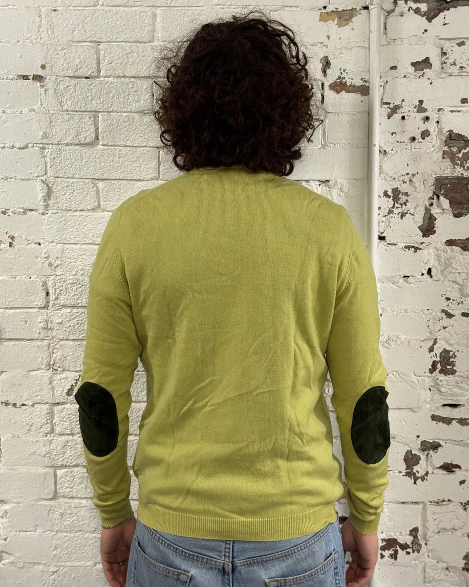 2000s Prada Sage Green Elbow Patch Wool & Cachemere Sweater XeiNsdr 2