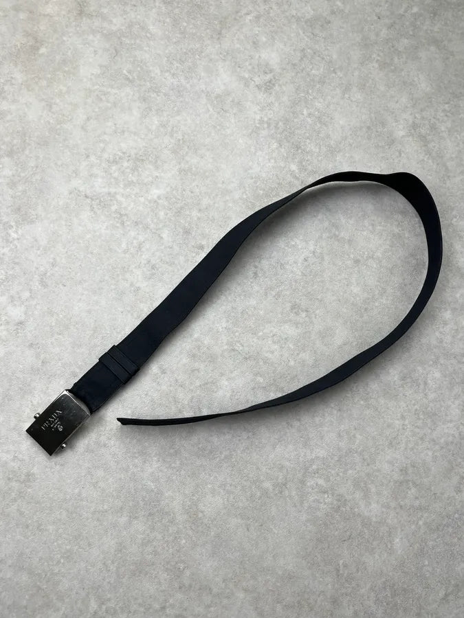 2000s Prada Silver Grey Logo Buckle Navy Belt OPUZzfN 2