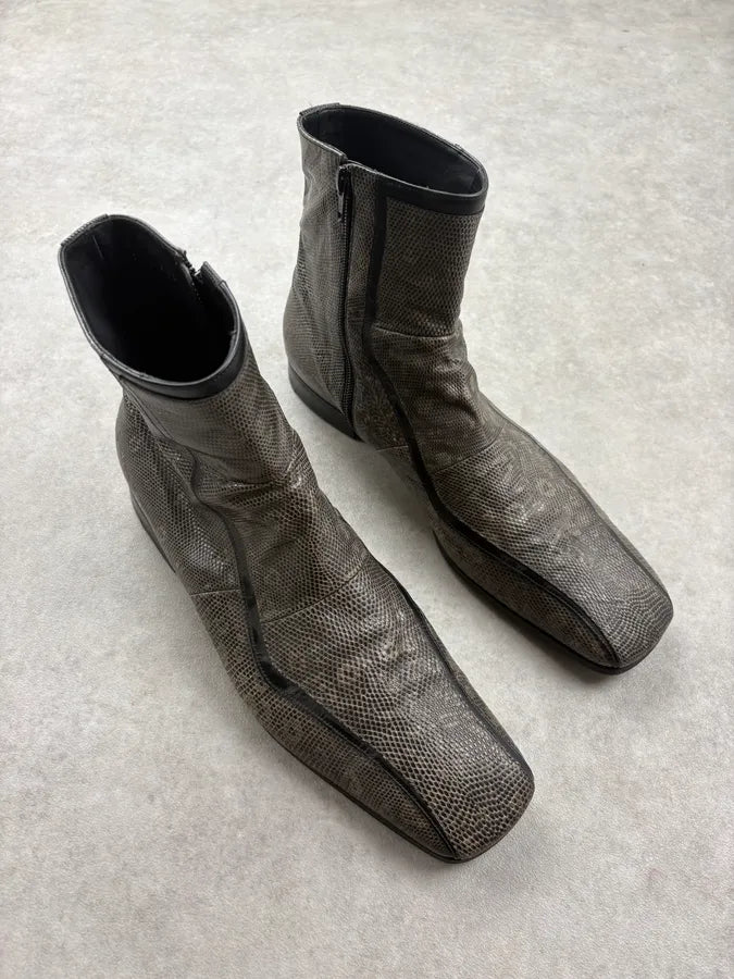 2000s Prada Lizard Grey Leather Ankle Boots  nkxypqf 3
