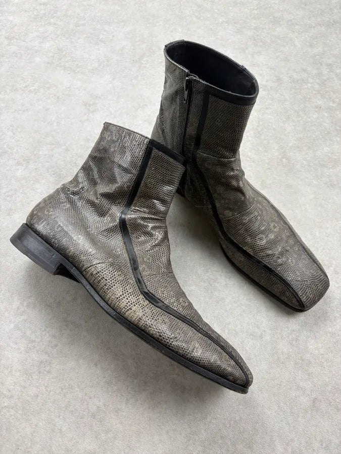 2000s Prada Lizard Grey Leather Ankle Boots  nkxypqf 4