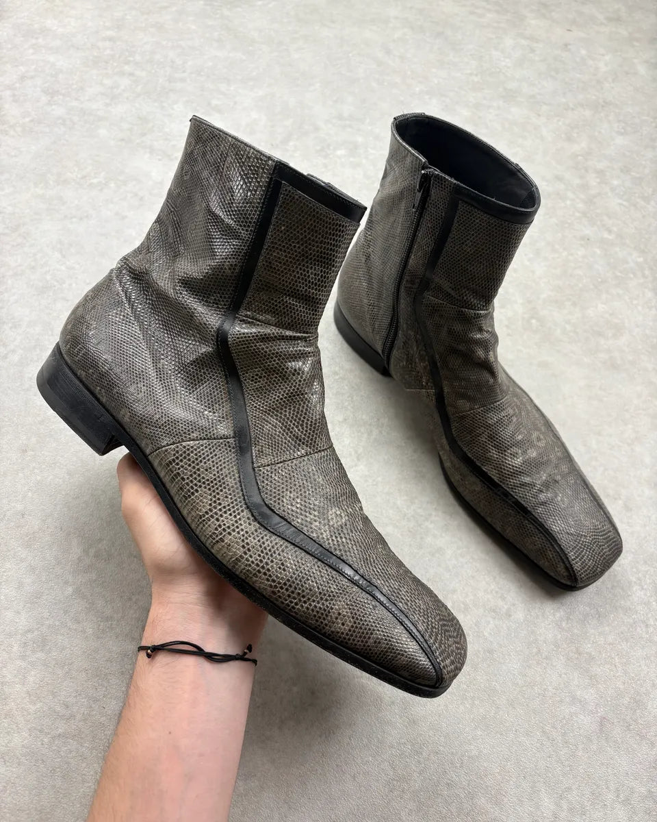 2000s Prada Lizard Grey Leather Ankle Boots  nkxypqf 0