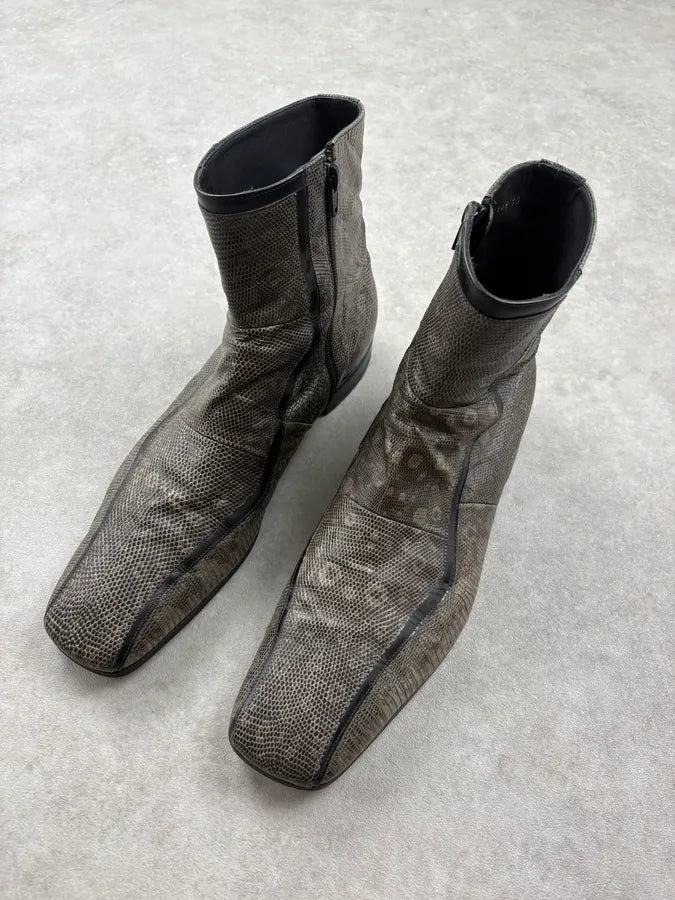 2000s Prada Lizard Grey Leather Ankle Boots  nkxypqf 2
