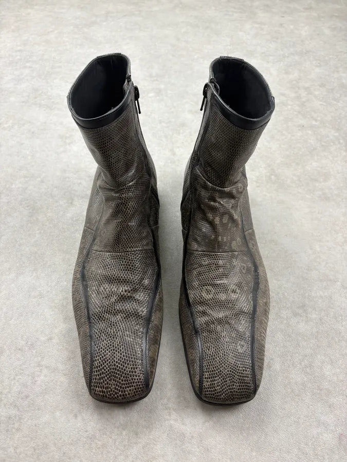 2000s Prada Lizard Grey Leather Ankle Boots  nkxypqf 1