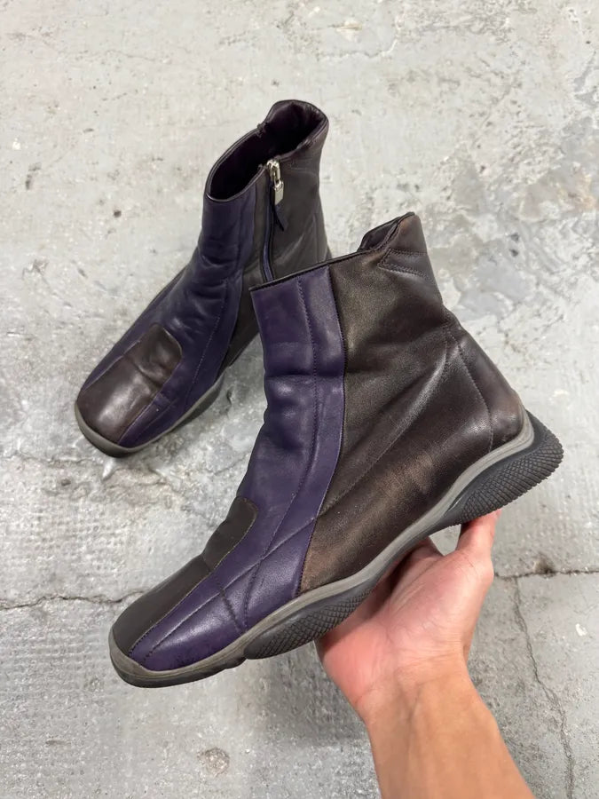 2000s Prada Sport Purple Black Leather High Top Sneakers eFfUMWx 0