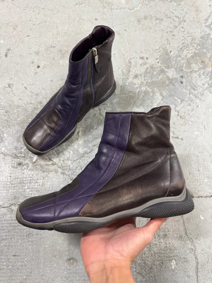 2000s Prada Sport Purple Black Leather High Top Sneakers eFfUMWx 1