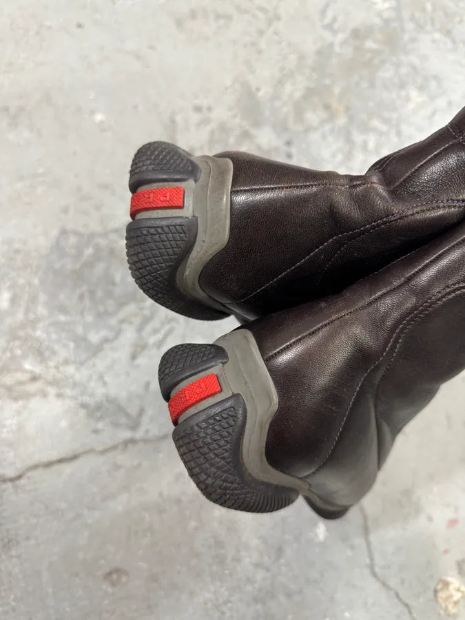 2000s Prada Sport Purple Black Leather High Top Sneakers eFfUMWx 2