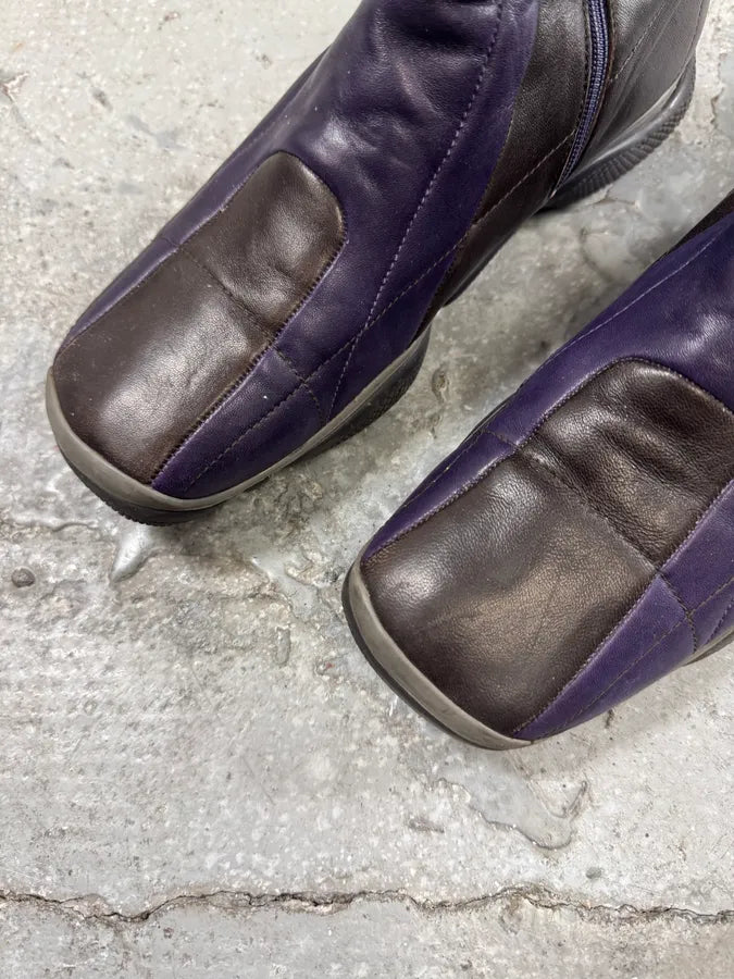 2000s Prada Sport Purple Black Leather High Top Sneakers eFfUMWx 3