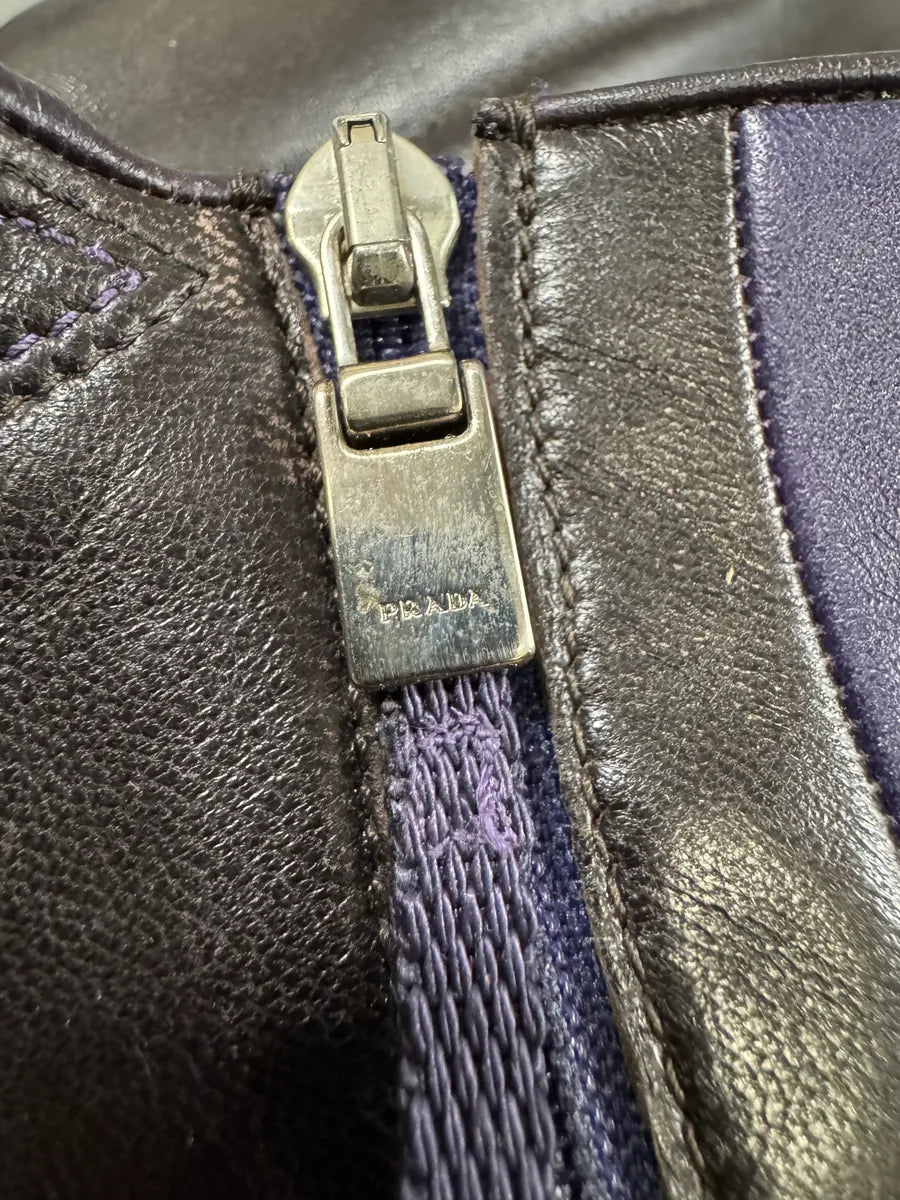 2000s Prada Sport Purple Black Leather High Top Sneakers eFfUMWx 4
