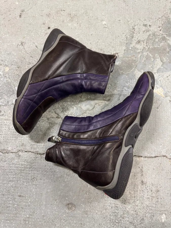 2000s Prada Sport Purple Black Leather High Top Sneakers eFfUMWx 5