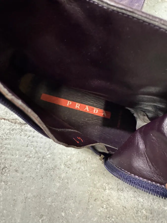 2000s Prada Sport Purple Black Leather High Top Sneakers eFfUMWx 7