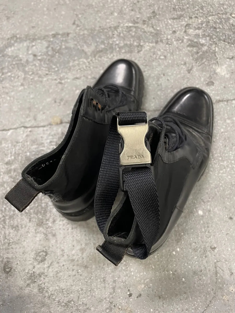 2000s Prada Strap Black Boots  (39.5eu/us6.5) 3