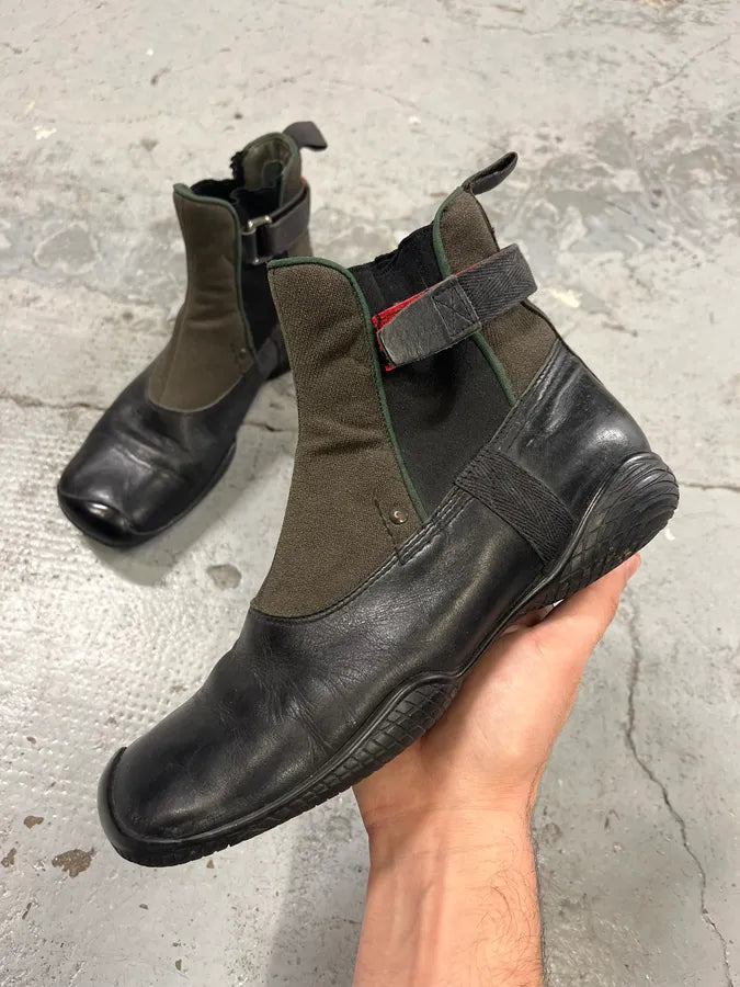 2000s Prada Strap Hybrid Green & Black Leather Boots iUrtnYr 0