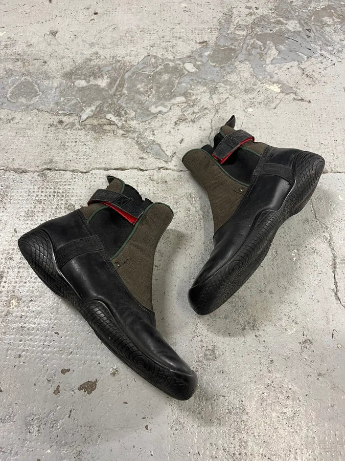 2000s Prada Strap Hybrid Green & Black Leather Boots iUrtnYr 1