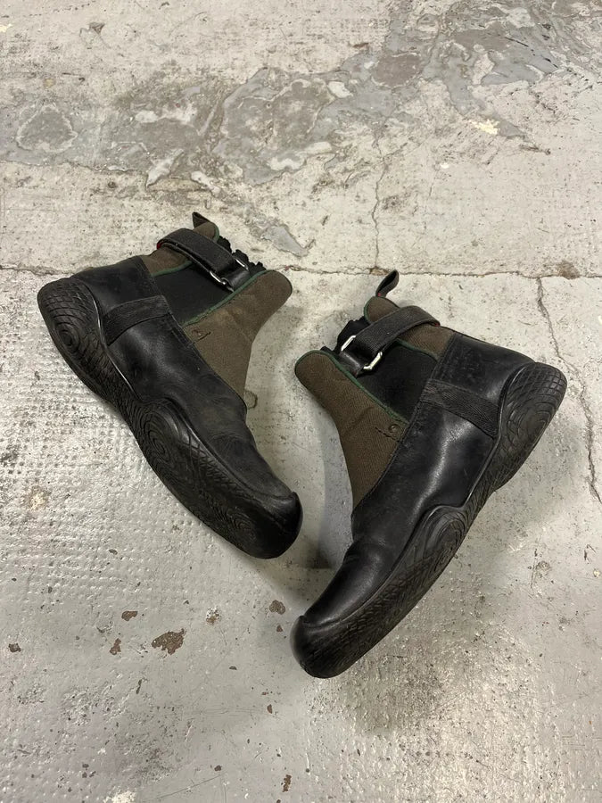 2000s Prada Strap Hybrid Green & Black Leather Boots iUrtnYr 2