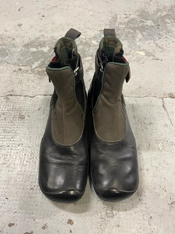 2000s Prada Strap Hybrid Green & Black Leather Boots iUrtnYr 4