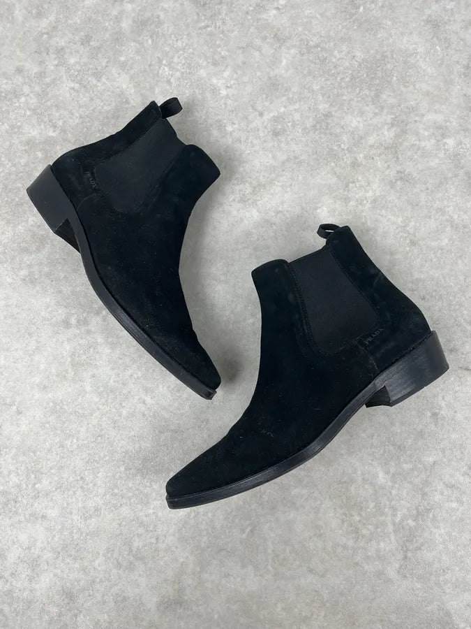 2000s Prada Suede Leather Chelsea Classy Boots cRECTdM 5