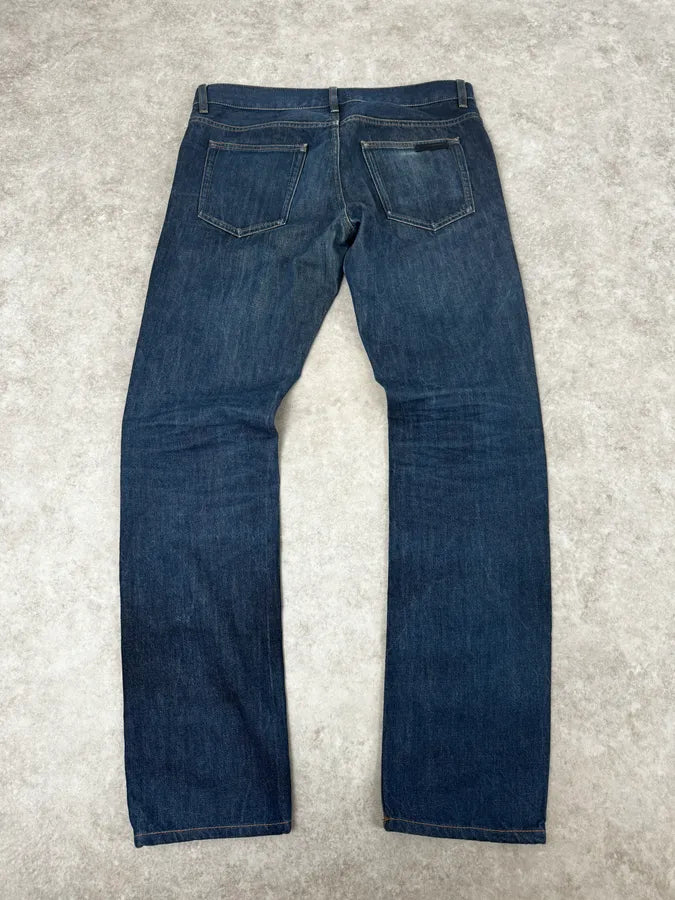 2000s Prada Tapered Fit Navy Brut Regular Denim Jeans fgegbCI 4