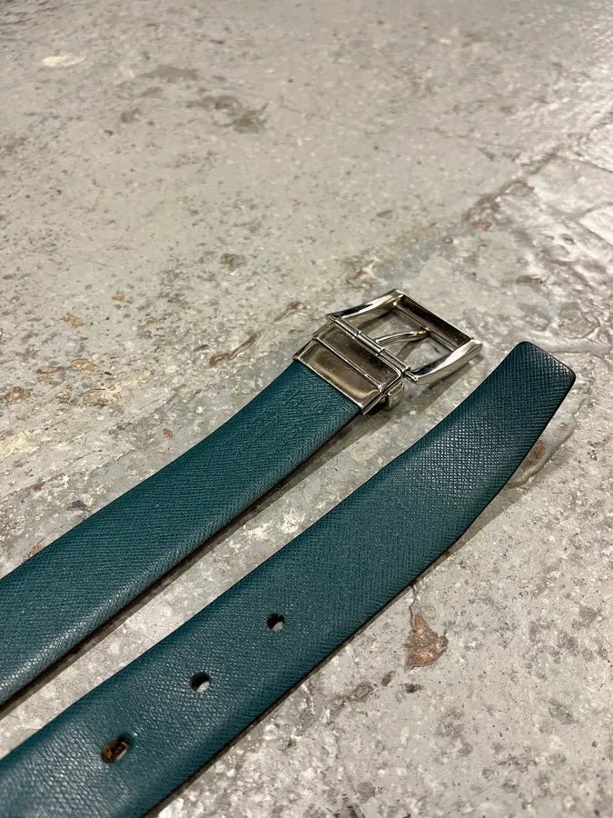 2000s Prada Two Sides Blue & Brown Reversible Leather Belt KqpyPSd 2